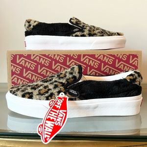 Vans Leopard Faux Fur Slip On Sneakers Size 8.5